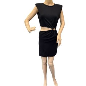 FORE Cutout Mini Dress Womens Size M Black Stretch Fabric Cut Out Waist Pullover